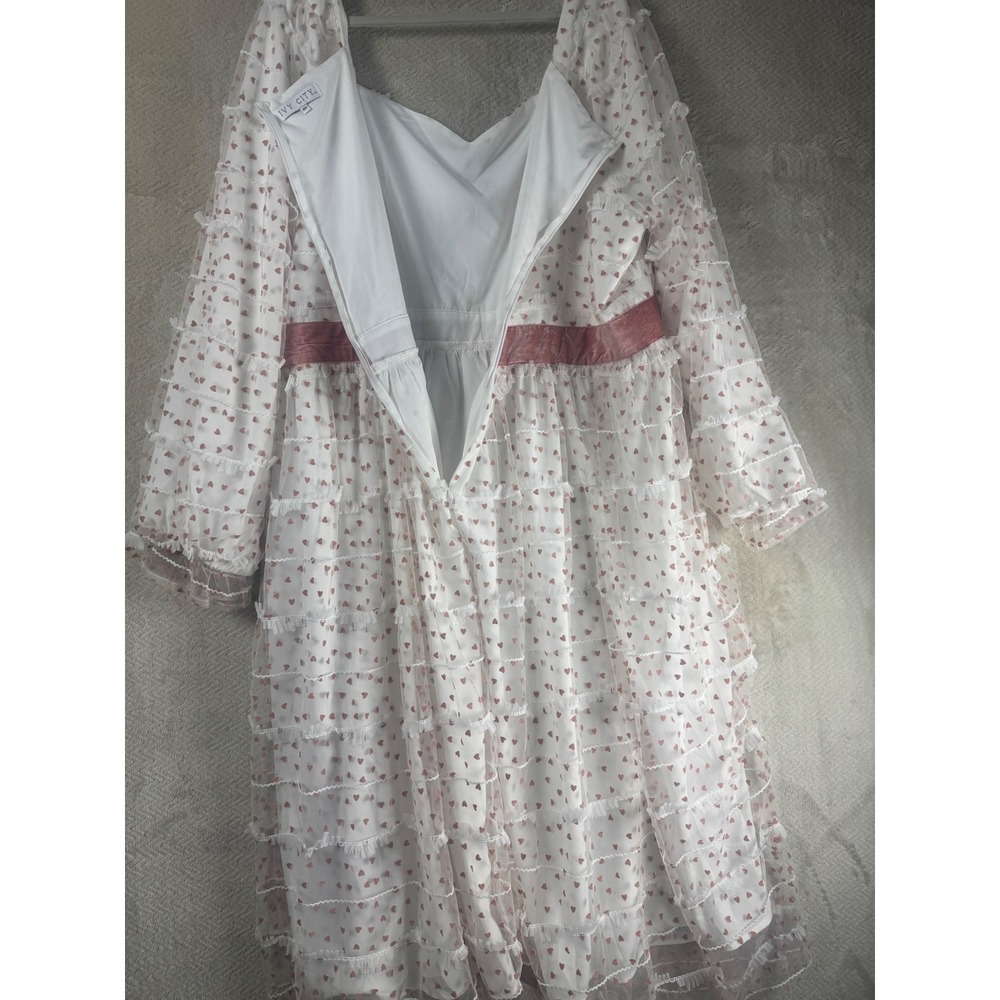 Ivy City Co Sweetheart Dress 4X White Pink Heart Mesh Ruffle Velvet Trim Plus - Picture 9 of 11